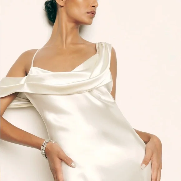 Reformation Ronda Silk Dress White/Ivory